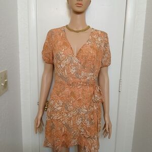 Sage Floral Mini Dress in Orange and Cream